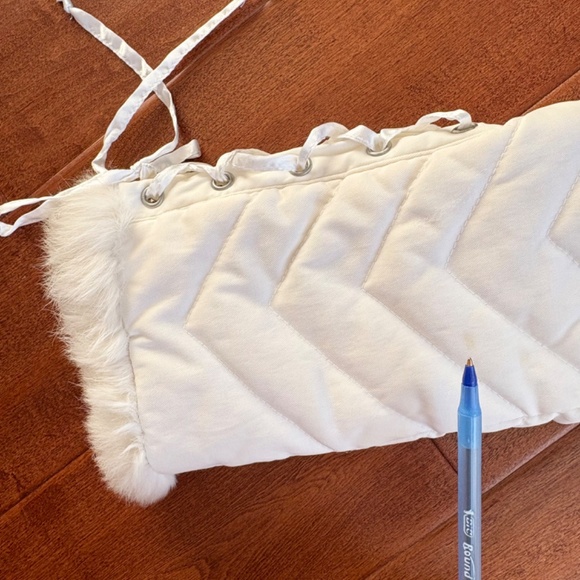 VTG BeBe Hooded Rabbit Fur Puffer Jacket w/ Corset lacing Details Womens S Ivory - Picture 12 of 16